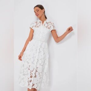 Self-Portrait White Floral Guipure Lace Shirt Midi Dress Elegant Lace Midi Dress